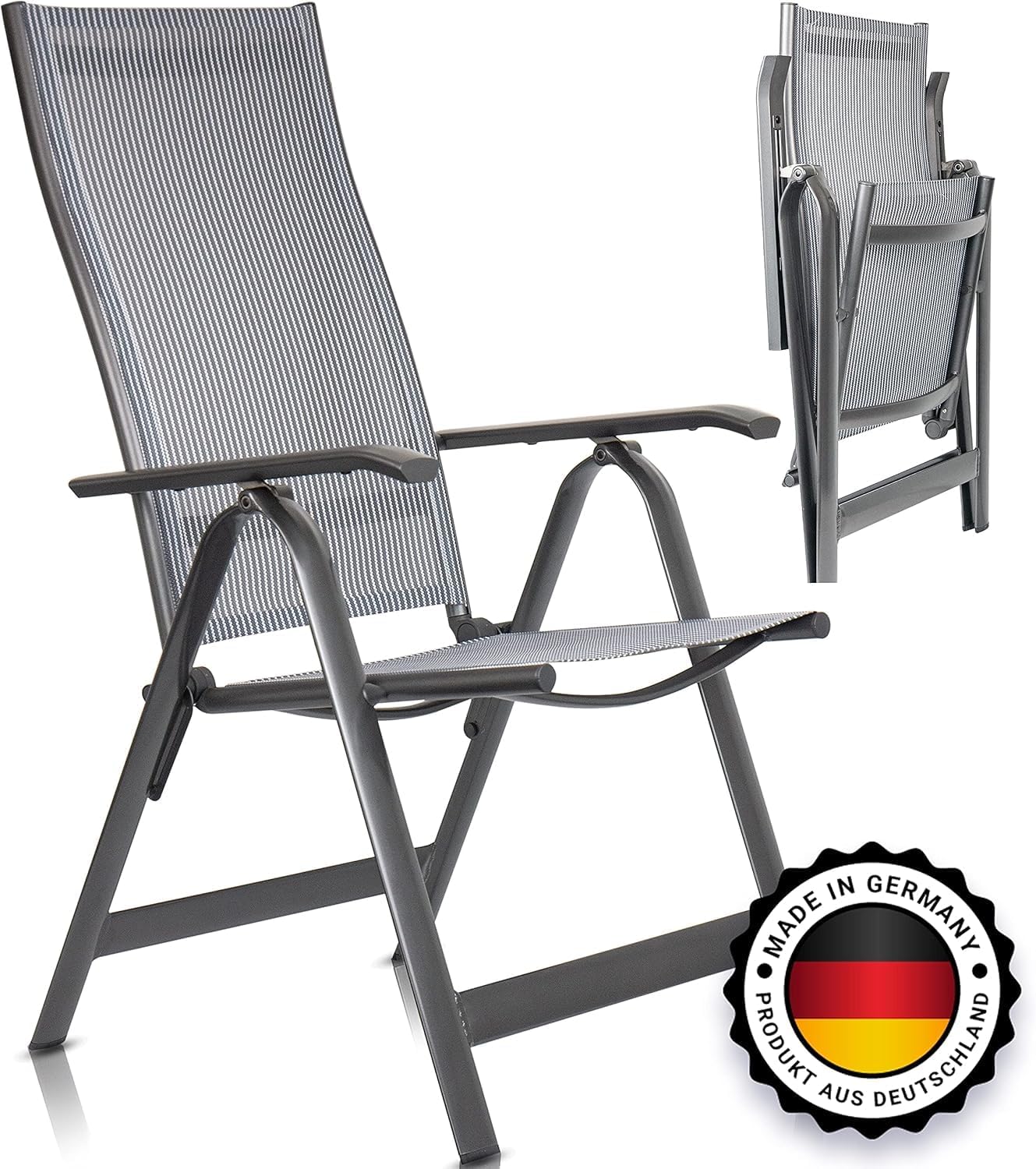 Camp Air Klappsessel Binz 2er-Set – faltbare Aluminium Hochlehner Gartenstühle, 10-fach verstellbar